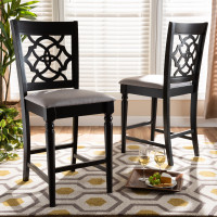 Baxton Studio RH322P-Grey/Dark Brown-PS Arden Modern and Contemporary Grey Fabric Upholstered Espresso Brown Finished 2-Piece Wood Counter Stool Set of 4